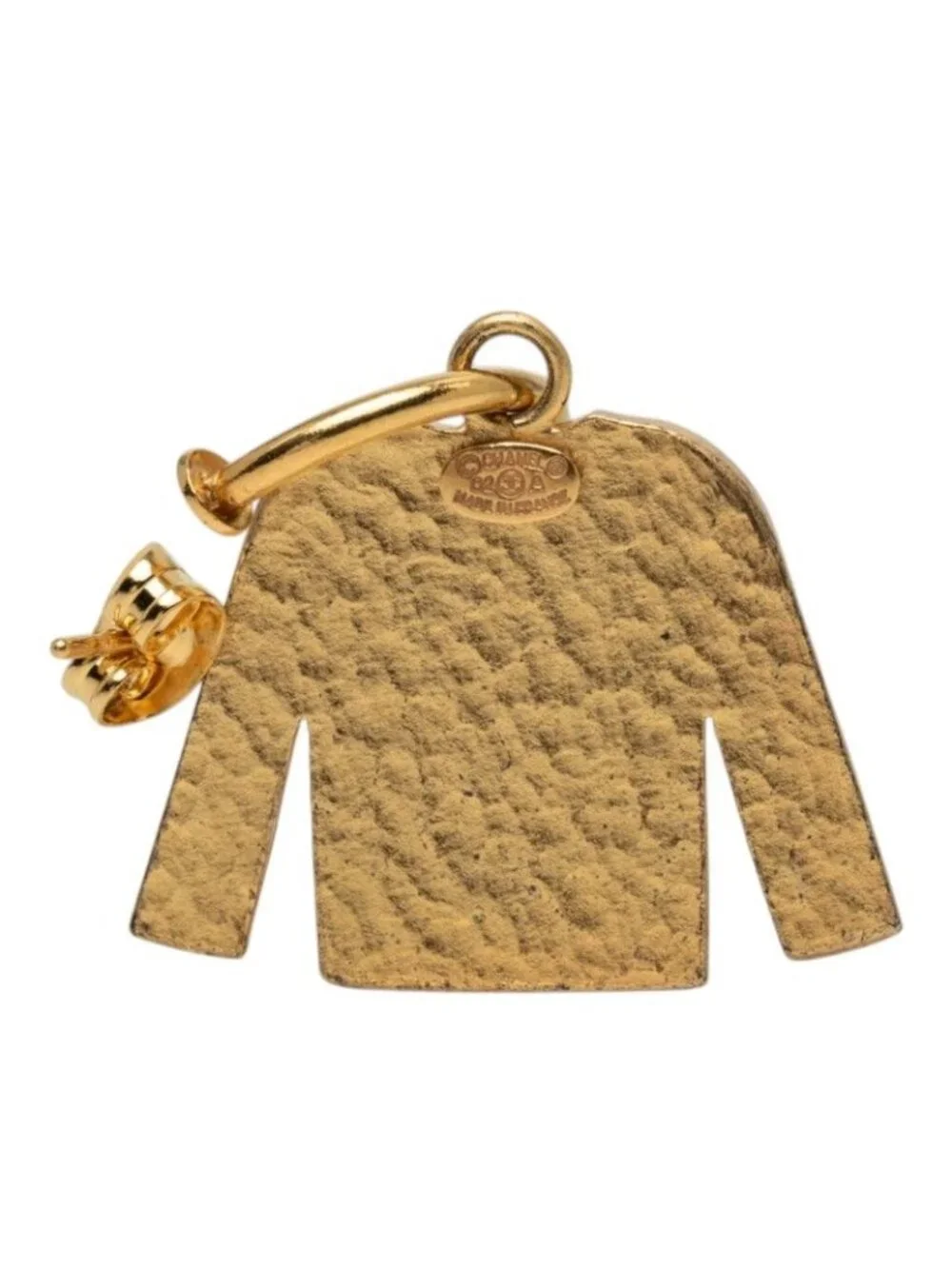 Chanel CC Logo Jacket Motif Earrings Gold Black Plated